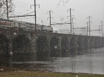 NJT 4607 heads toward Trenton in heavy flurries.